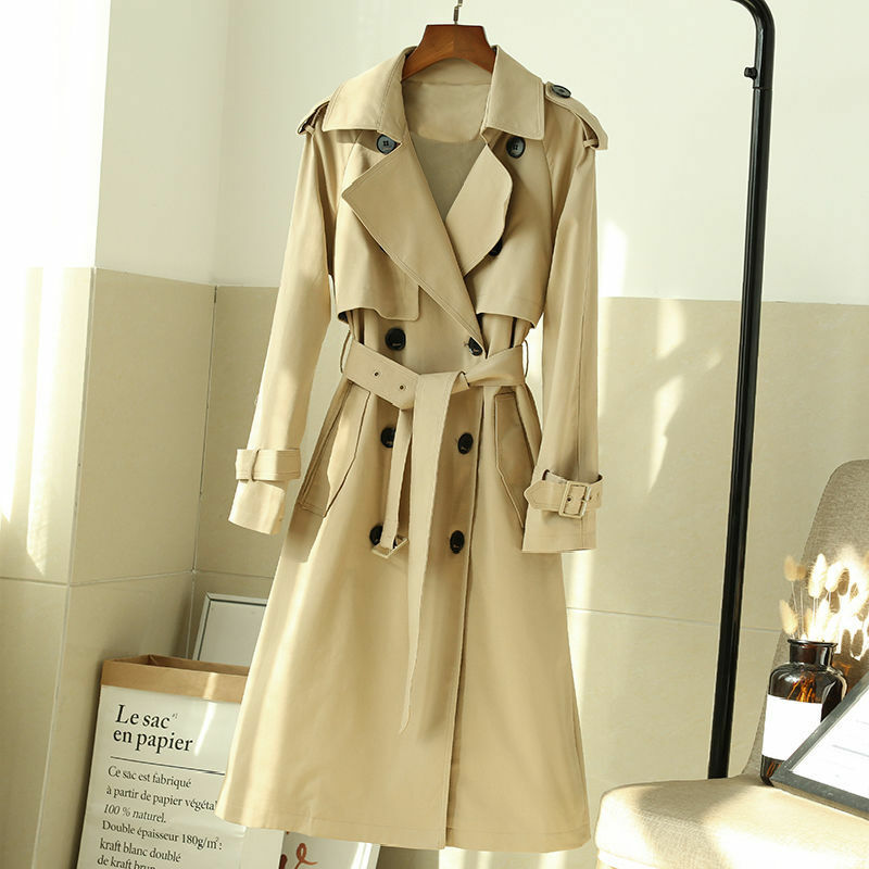 Las mujeres es una línea elegante Trench abrigo doble-Breasted chaqueta manto de Damas chaqueta primavera y otoño prendas de vestir exteriores gris abrigo estilo coreano