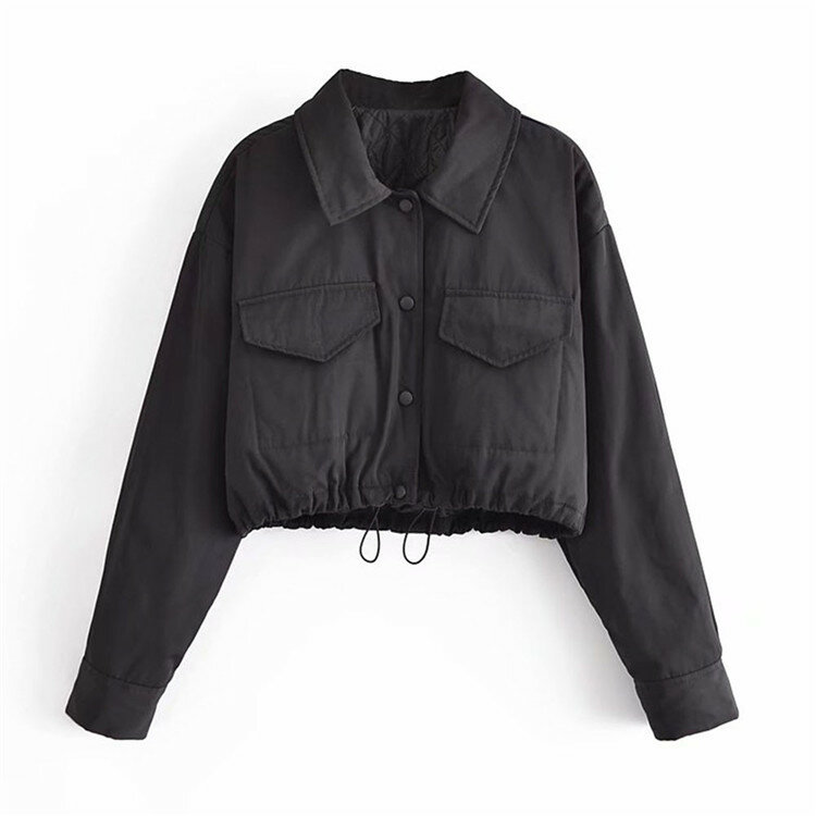 Новинка весна-осень 2021 модная женская одежда для работы черная короткая куртка с хлопковой подкладкой ZA