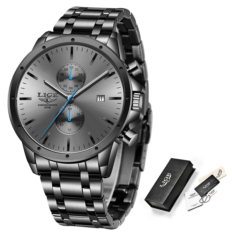 Nieuwe Luik Mannen Horloge Luxe Merk Zakelijke Black Quartz Horloges Voor Heren Waterdichte Chronograph Sport Horloge Datum Mannelijke Klok