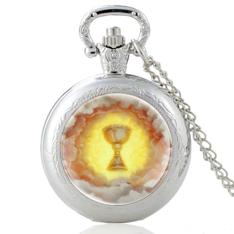 Vintage Holy Grail ควอตซ์นาฬิกาพ็อกเก็ตนาฬิกา Retro ผู้ชายผู้หญิงจี้เครื่องประดับสร้อยคอของขวัญ