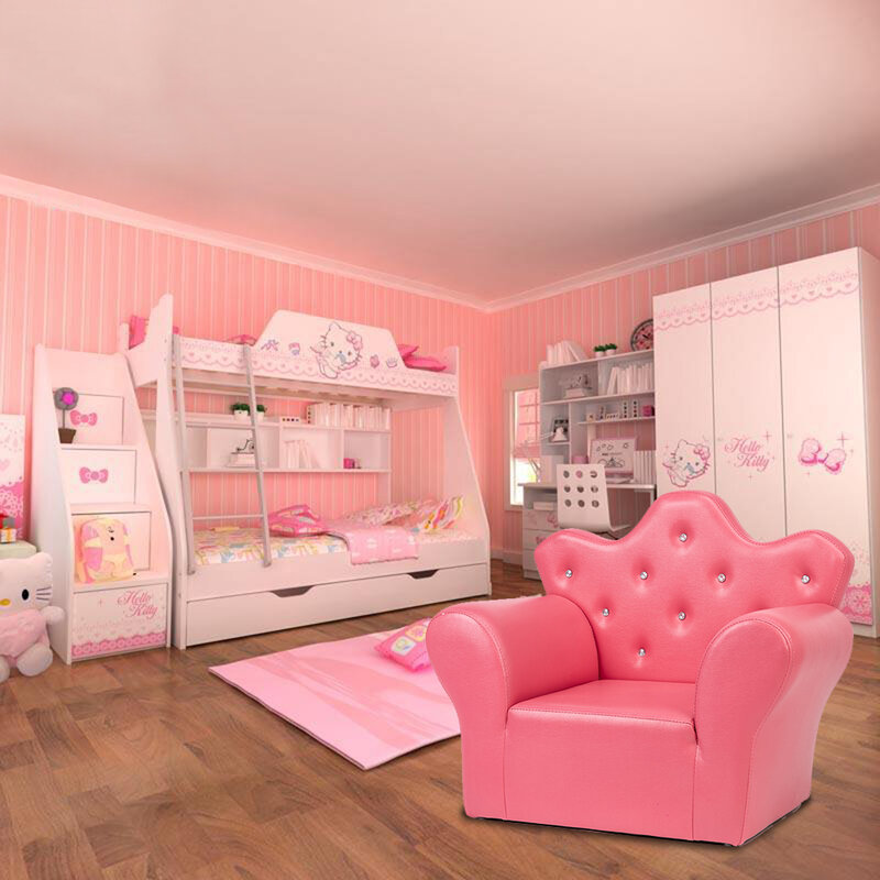 Новый детский диван из ПВХ принцесса красивый мини диван ярко-розово-красный с оттоманкой детский диван Корона розово-красный