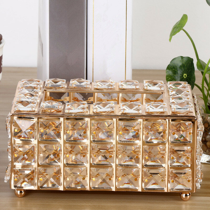 Rhinestone Tissue Box Paper Rack Office Table Accessories Facial Case Holder Napkin Tray for Home Hotel Car