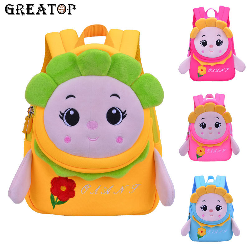 GREATOP Fashion Flower Girls Backpack Kindergarten Schoolbag Waterproof Material 3D Cartoon Children Baby Birthday Gifts Bags