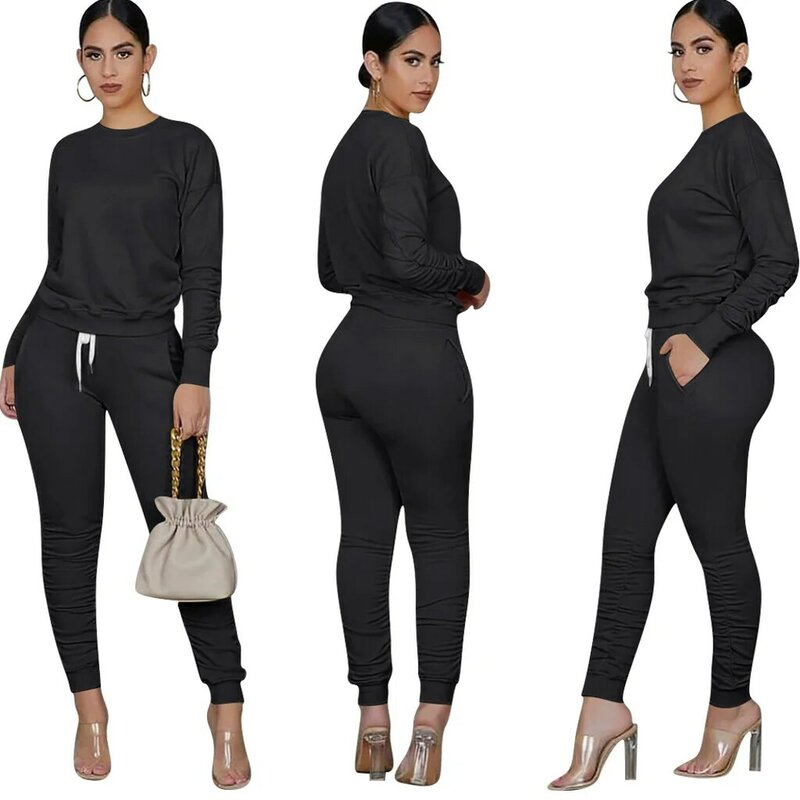 Spring Women Clothing 2021 Sweatshirt Long Sleeve Two Piece Pant Set Stacked Tracksuit Joggers Suits Set