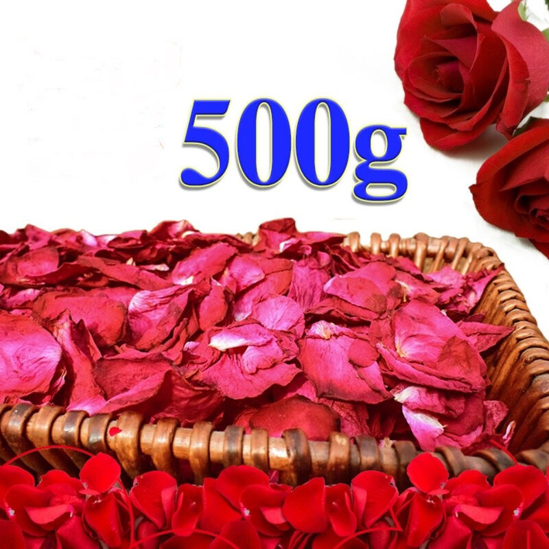 Pétalos de rosa naturales para baño, flores secas, romántico, Spa de masajes para pies, ducha blanqueadora, suministro de aromaterapia, 500g