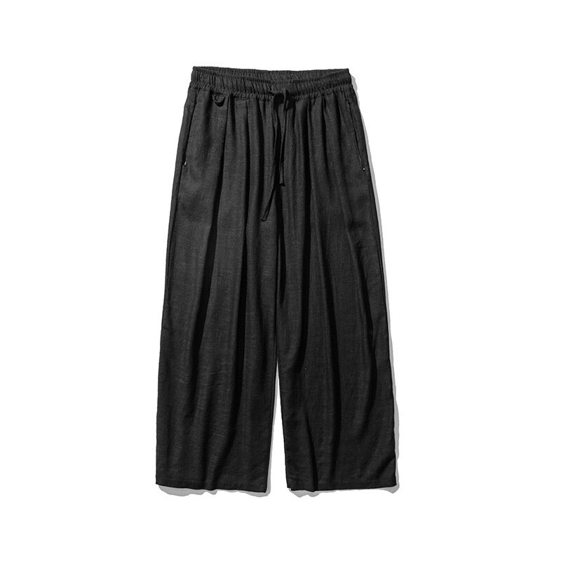 Pantalones Hanfu de estilo chino para hombre, pantalón de pierna ancha, de algodón y lino, holgados, informales y rectos