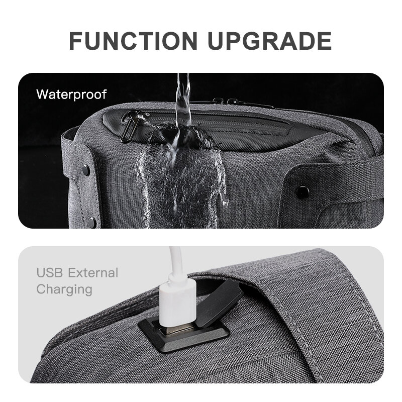 OZUKO-حقيبة خصر متعددة الوظائف للرجال ، حقيبة صدر مقاومة للماء ، حزام خارجي مع شاحن USB ، حقيبة خصر للمراهقين