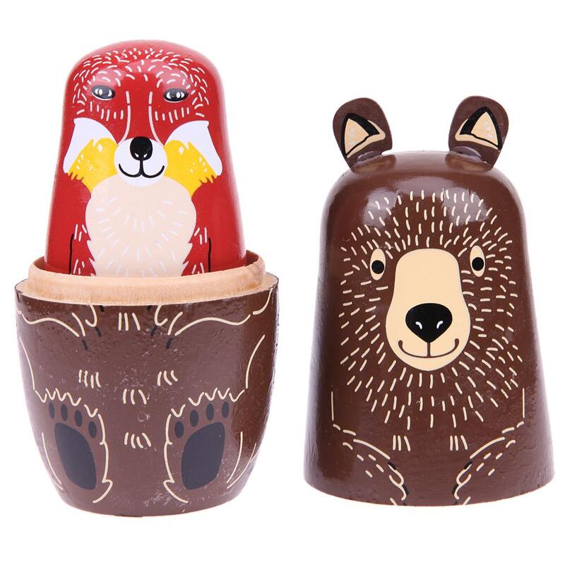 Boneka Matryoshka Rusia Boneka Bersarang Telinga Beruang Kreatif Basswood Hadiah Boneka DIY Gaya Etnik Tradisional Rusia