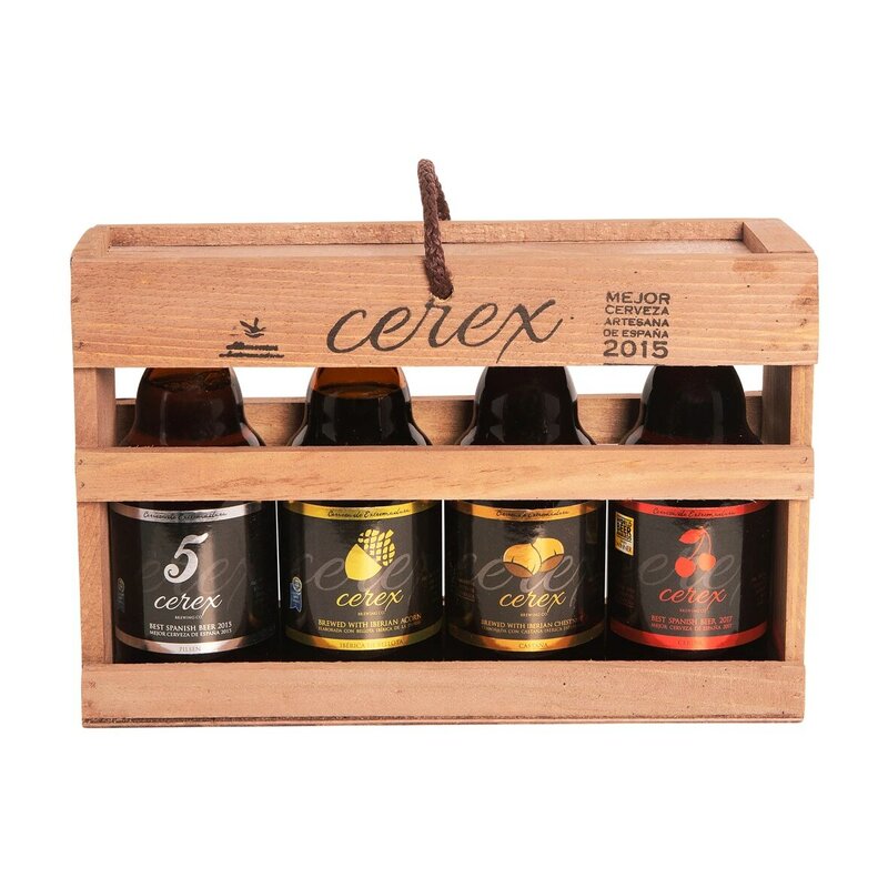 CEREX Gift Box Wood 4 craft beers Cerex 33cl Pilsen Iberian Acorn Cherry Chestnut ideal gift original beer