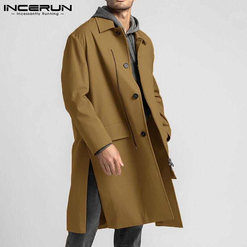 Autumn Winter Male Trench Fashion Hot Sale INCERUN Men's Lining Coats Solid Comeforable Color Zipper Windbreaker S-5XL Tops 2021