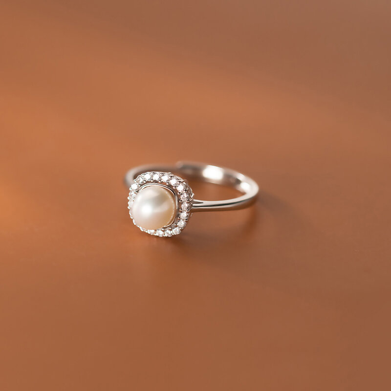 Woozu 925 prata esterlina romântico pérola pavimentar zircão anéis ajustáveis para mulheres de luxo do casamento afirmação jóias finas presente 2022