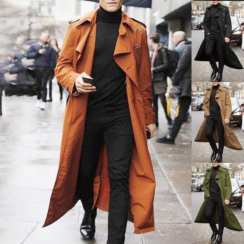 2021 mężczyzna modny trencz płaszcze jesień mężczyźni długie kurtki płaszcze mężczyźni dorywczo stałe szczupłe dopasowanie wiatrówki zimowe ciepłe Plus Size płaszcze