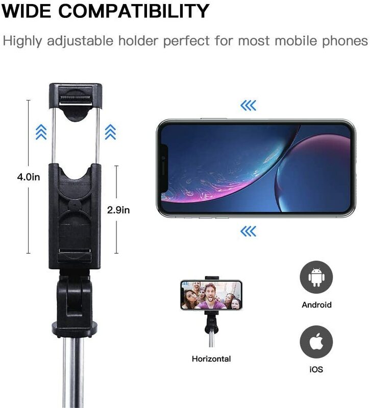 RUZSJ K07 Drahtlose Bluetooth Selfie Stick Faltbare Mini Stativ Erweiterbar Einbeinstativ mit Fernbedienung für iPhone IOS Android