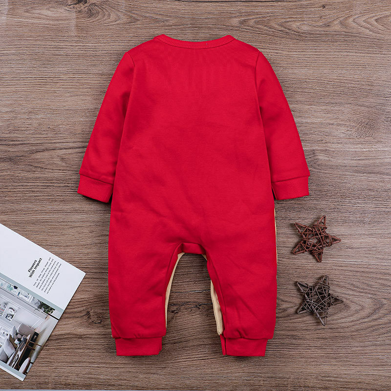 COZINESS บูติกผ้าฝ้ายฤดูใบไม้ร่วงแขนยาวเสื้อผ้าเด็กสีแดง Christmas คริสต์มาสน่ารัก Jumpsuit Casual ทารกแรกเกิด...