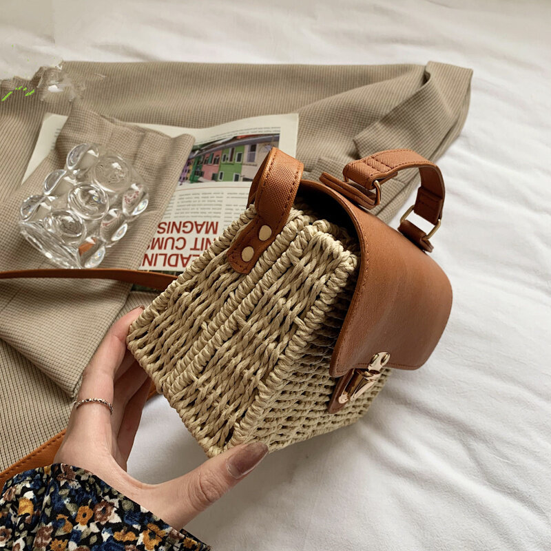 CAREY KEY Fashion PU borsa da donna in paglia 2021 estate nuova borsa Vintage in Rattan borsa a tracolla da viaggio da spiaggia in tessuto boemia
