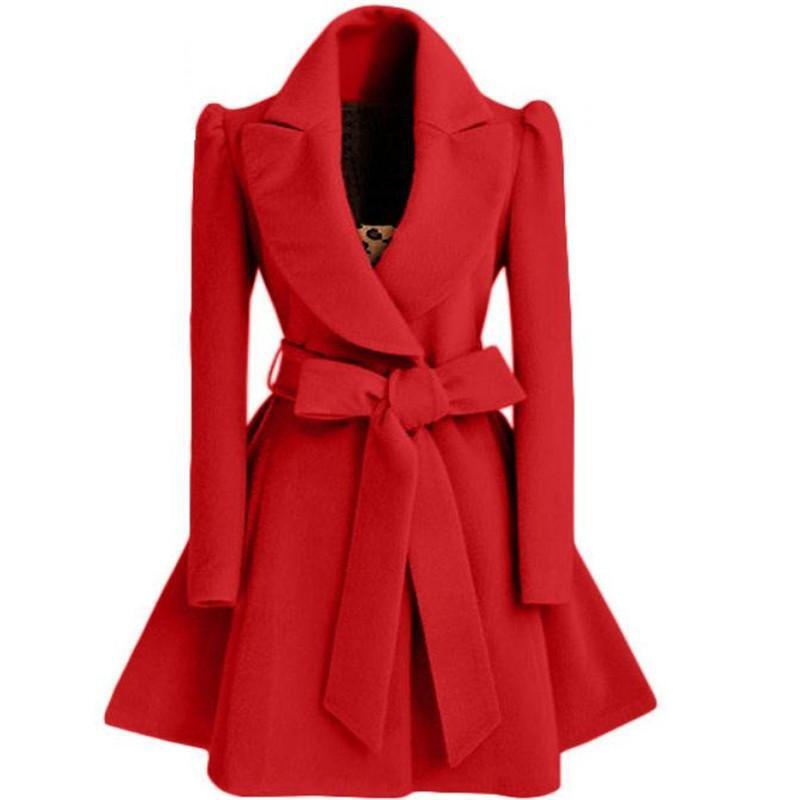 Manteau coupe-vent en laine pour femmes, coréen, rouge, veste, manteaux, automne et hiver, long, à la mode, XL