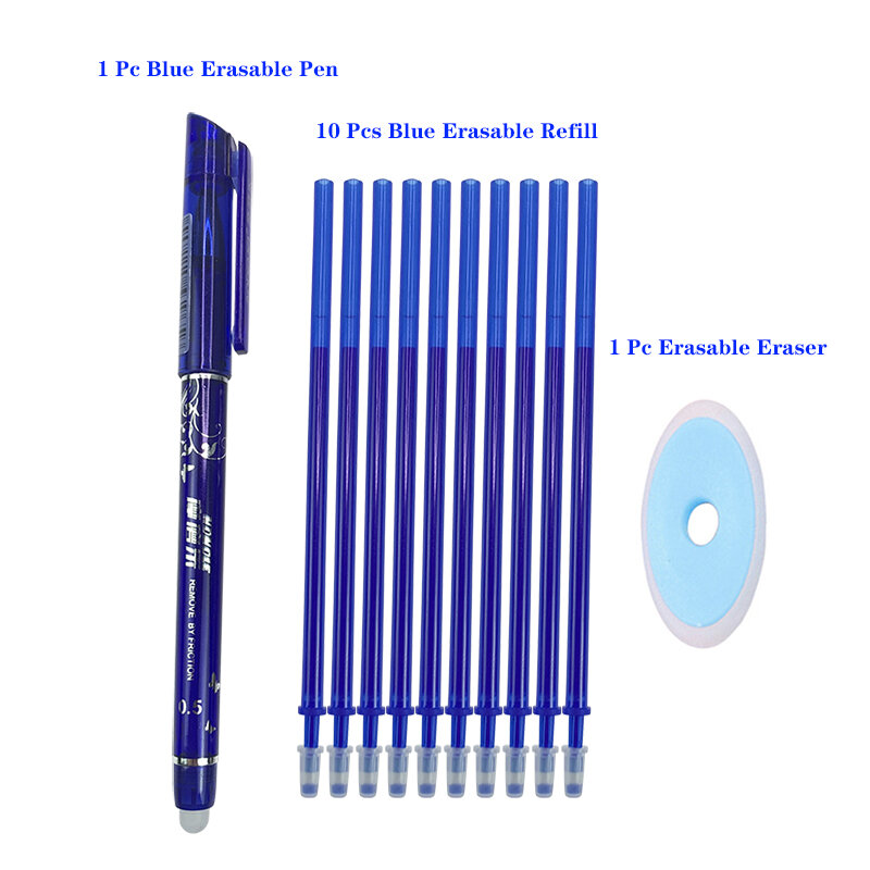 消去可能なペンセット,0.5mm,青,黒,インク,ジェルペン,洗えるハンドル,学校,オフィス,文房具用