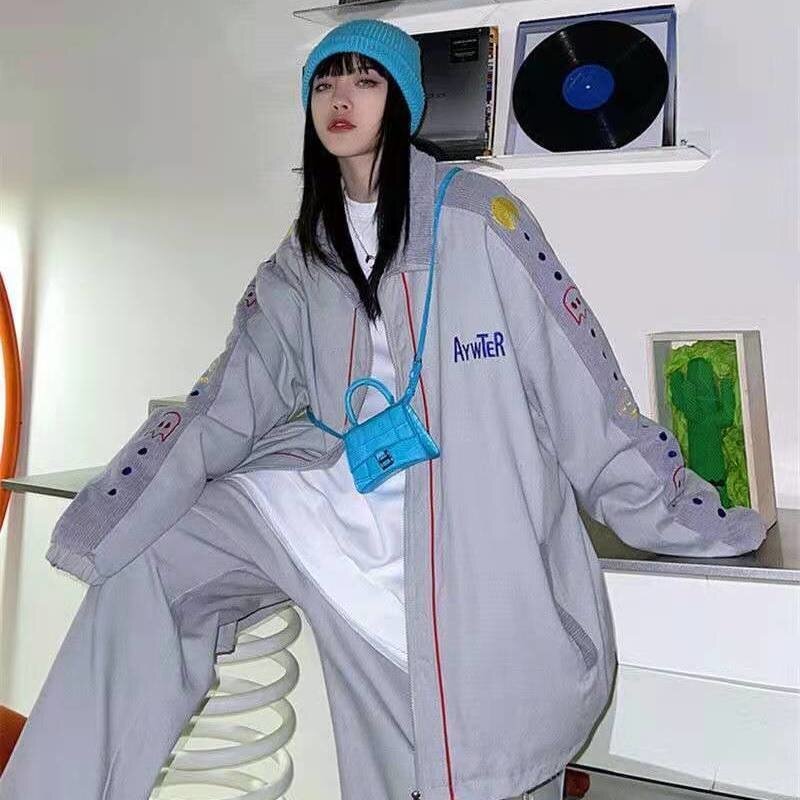 Y2k весенне-осенняя уличная одежда, куртка и штаны для женщин, новинка 2021, свободный вельветовый комплект TwoPiece в Корейском стиле, спортивный к...