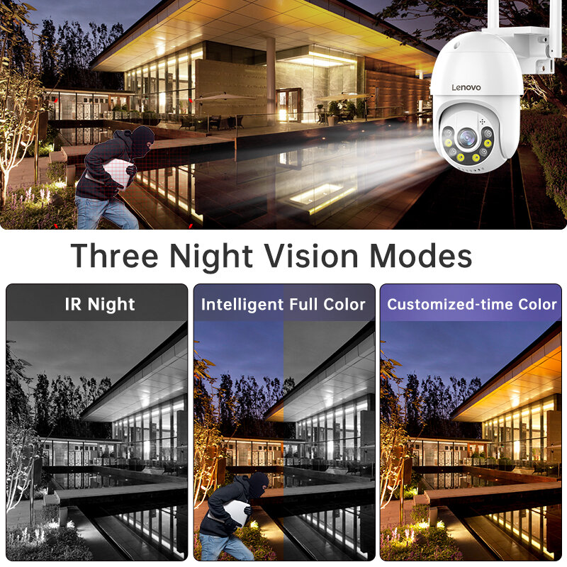 لينوفو 3MP PTZ واي فاي كاميرا IP CCTV مراقبة في الهواء الطلق 4X التكبير الرقمي ليلة كامل اللون اللاسلكية H.265 P2P الأمن