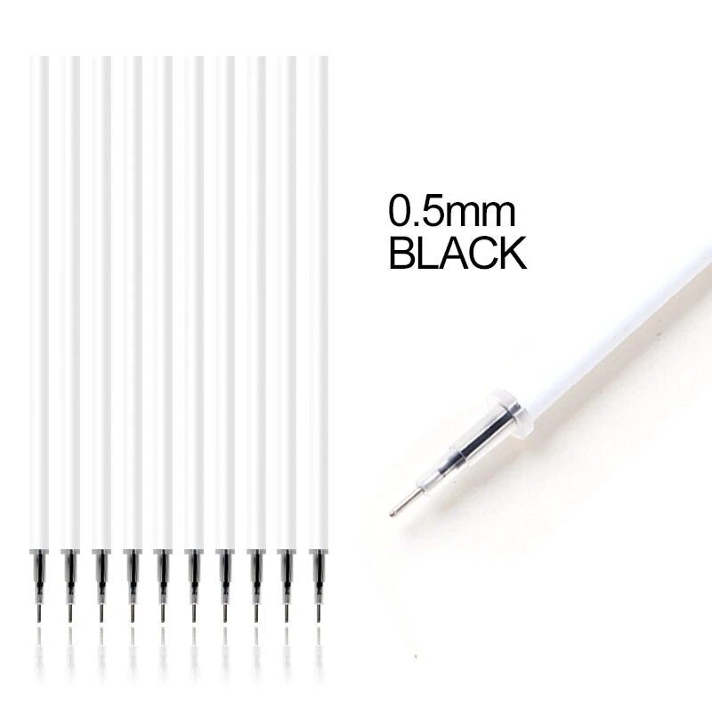 Recargas de bolígrafo de Gel con carcasa de Color blanco, suministros de papelería de oficina con patrón Kawai de tinta negra de 0,5mm, 13cm de longitud, 10 Uds.