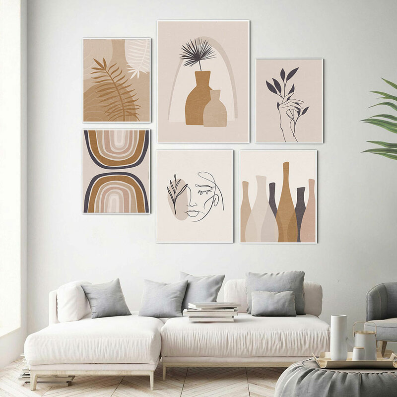 Boho abstrato cartaz arco-íris arte impressão minimalista neutro pintura da lona moderno botânico parede imagem sala de estar decoração casa