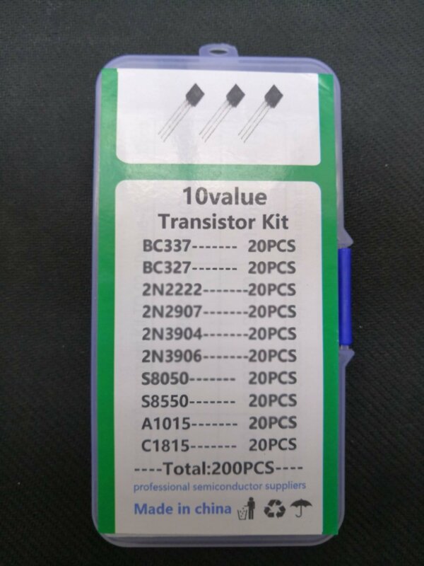 Kit de transistores box de 200 Uds., 20 piezas * 10 valores Uds., 2N2222/2N2907/2N3904/2N3906/S8050/S8550/A1015/C1815/BC337/BC327 to-92, surtido