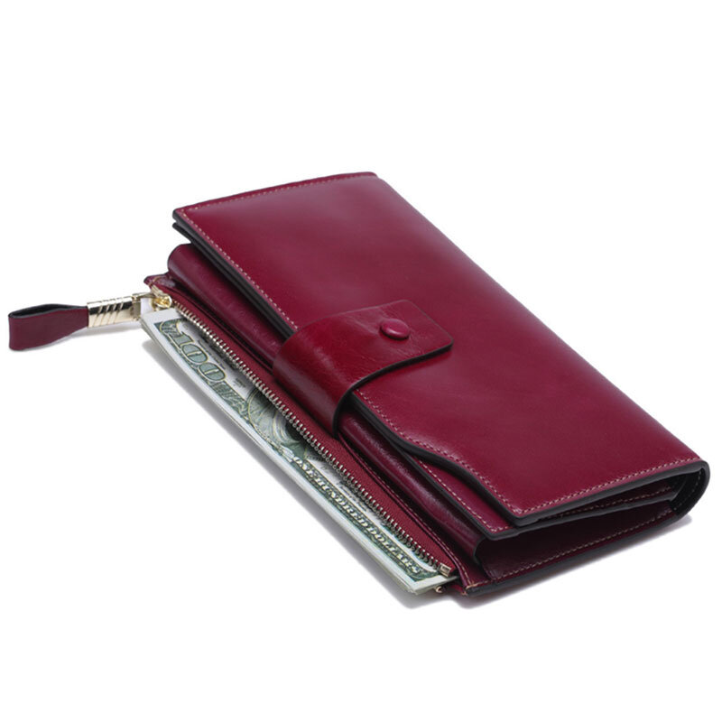 Moda długi portfel skórzany damski portfel damski ForCell Phone oryginalna skórzana portmonetka kobieta moneta kiesa Carteira Feminina