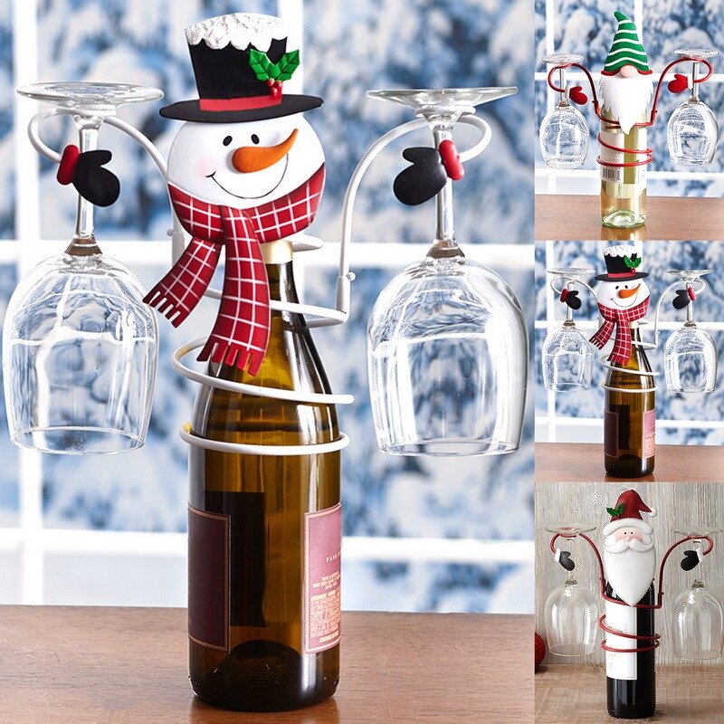 クリスマスパーティーの装飾用のワイングラスホルダー,ガラス,家を飾るための鉄のホルダー