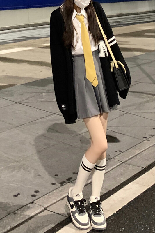 Falda plisada de estilo universitario para mujer, falda versatil de cintura alta, color gris, para otoño, 2021