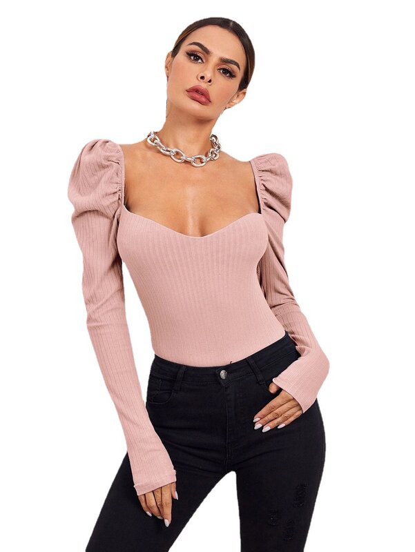 2021 Women's sweater clothing Autumn Square Collar  long sleeve top Sweater women clothes Tops  jumper