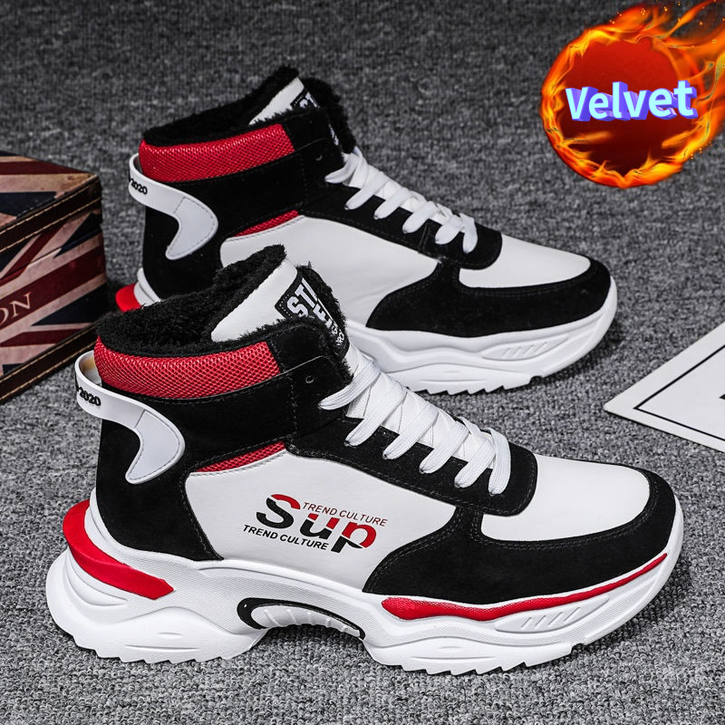 2021 New Winter High Top Plus Velvet Warm Increase Platform Sneakers Male Trend Soft Vulcanized Casual Tennis Sport Cotton Shoes