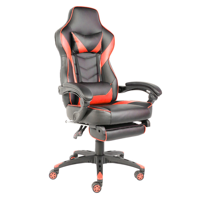 Складной нейлоновый гоночный стул с подставкой для ног, черный и красный цвета