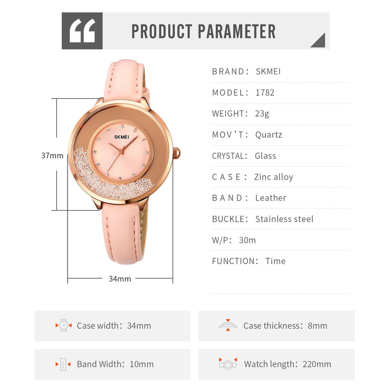 Mode Lederen Vrouwen Horloge Luxe Crystal Dial Quartz Horloges Top Brand Skmei Horloges Dames Casual Dress Horloge Nieuwe 2021