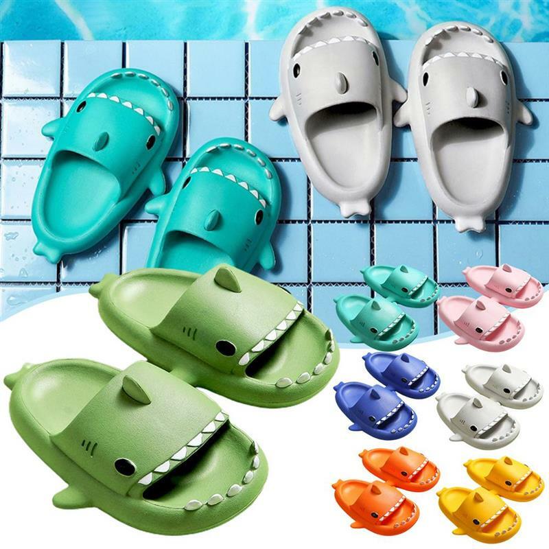 Zapatillas suaves de tiburón de dibujos animados para niños, sandalias antideslizantes de simulación, Zapatillas de casa para playa/piscina de verano