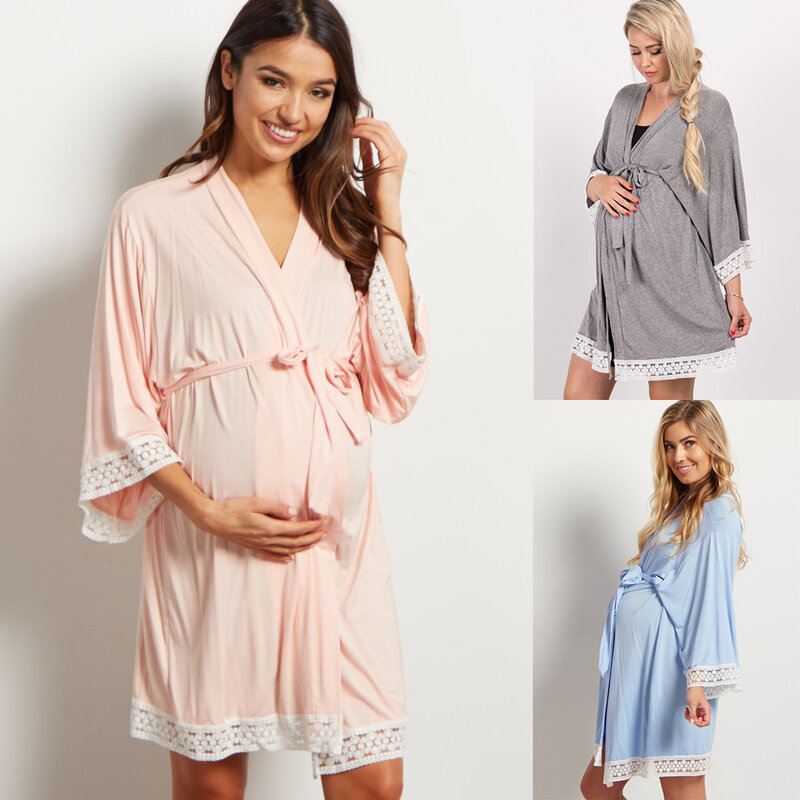 Autumn New Women Lady Pregnant Maternity Robes Pajamas Nightdress Nurse Soft Sleepwear Nightwear Lace Dresses Fashion Plus Size