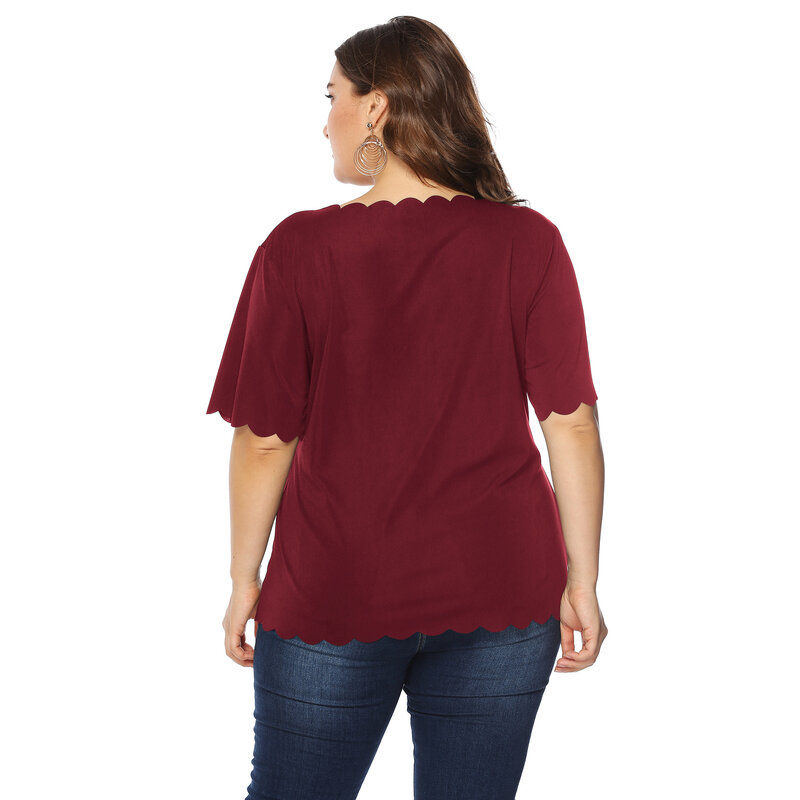 SCSTRONGER moda lato Plus rozmiar damskie fala boczna dzikie T koszula wokół szyi, krótki leeved Top w jednolitym kolorze Blusas y Camisas