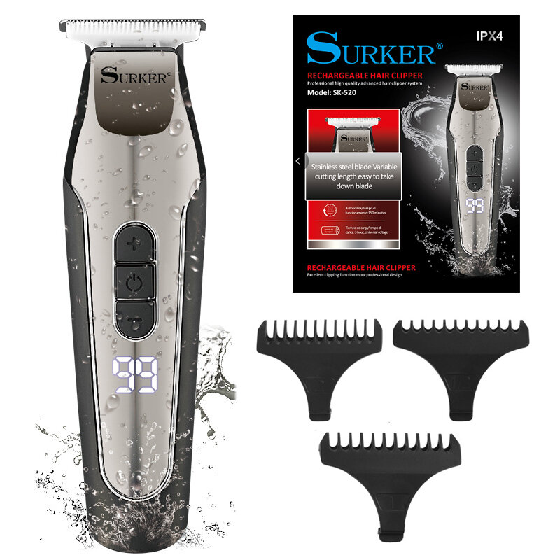Surker zawód maszynka do włosów trymer do brody dla mężczyzn elektryczna golarka męska LCD 0mm ścinanie włosów trymer maszyna wymagalna Razor