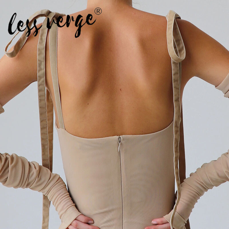Женский кружевной комбинезон Lessverge, однотонная обтягивающая футболка с длинными рукавами на завязках, пикантный топ