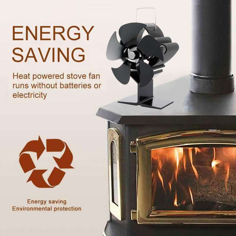 Ventilateur de poêle noir à 5 lames, brûleur à bois écologique, silencieux, pour la maison, Distribution de chaleur efficace