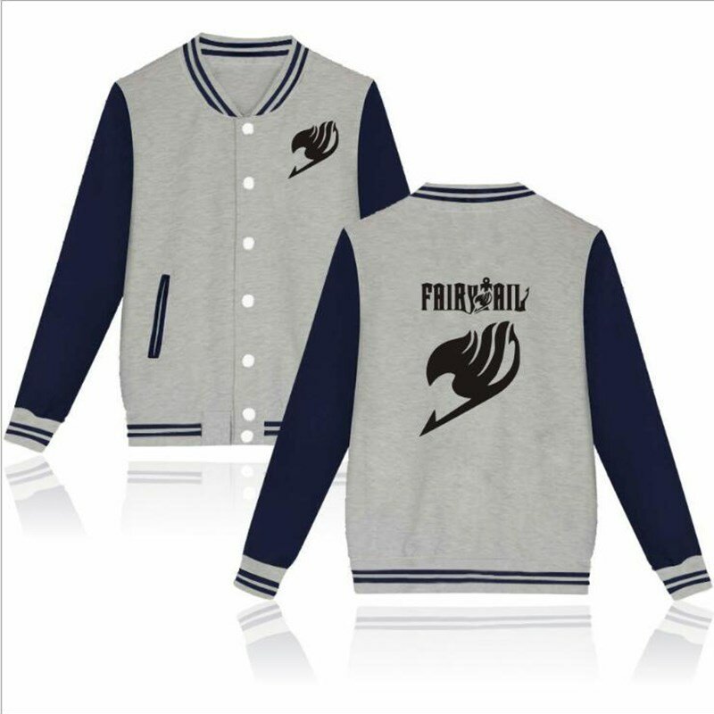 New Fashion Anime Fairy Tail Natsu Baseball Jacket Mens Jackets Slim Fit Coat Autumn Winter Hip Hop Streetwear Jacket Plus Size