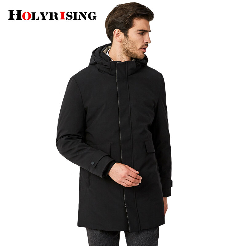 Holyrising Classic Men Down Jackets Casual Winter Jacket Hooded Slim Male Clothing Warm Overcoat Zipper Outwear 19017-5