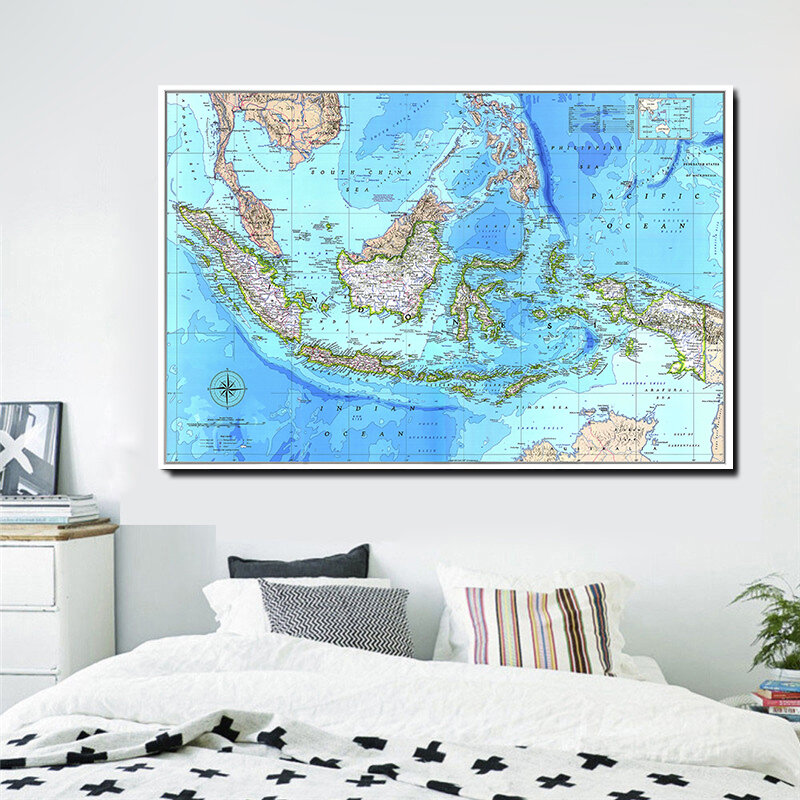 1996 indonezja Vintage mapa włókniny płótnie malarstwo plakat Retro salon biuro klasie Home Decor szkolne
