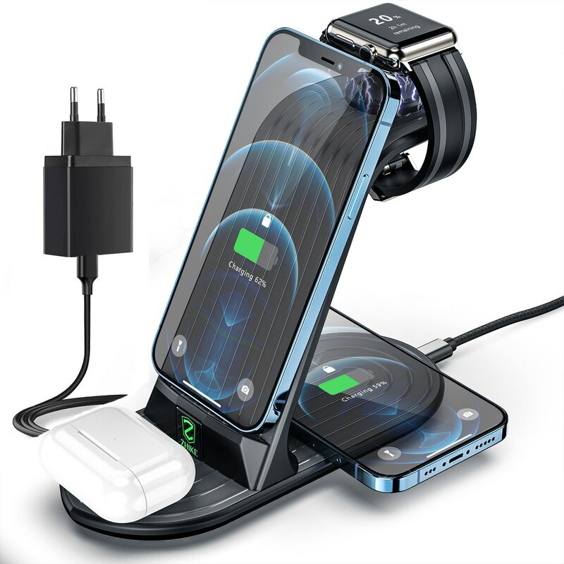 Wireless Charger, 4 In 1 Fast ชาร์จสถานีสำหรับ Apple นาฬิกา Series 6/5/4/3 iPhone 12/11 Pro Max/SE/XS/XR/8 Plus/AirPods 2/1