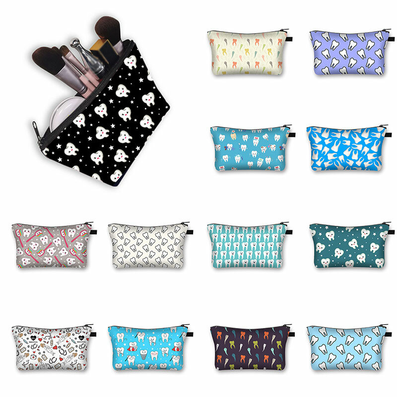 Waterproof 3D Teeth Printed Makeup Washing Bag Fashion Polyester Toiletry Tool Pouch Organizer Bag Storage Cosmetic Bags