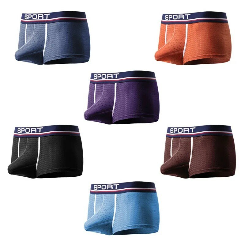 Mens  Hole Breathable Sport Solid Boxer different Pouch Bag smooth Mesh  Underwear