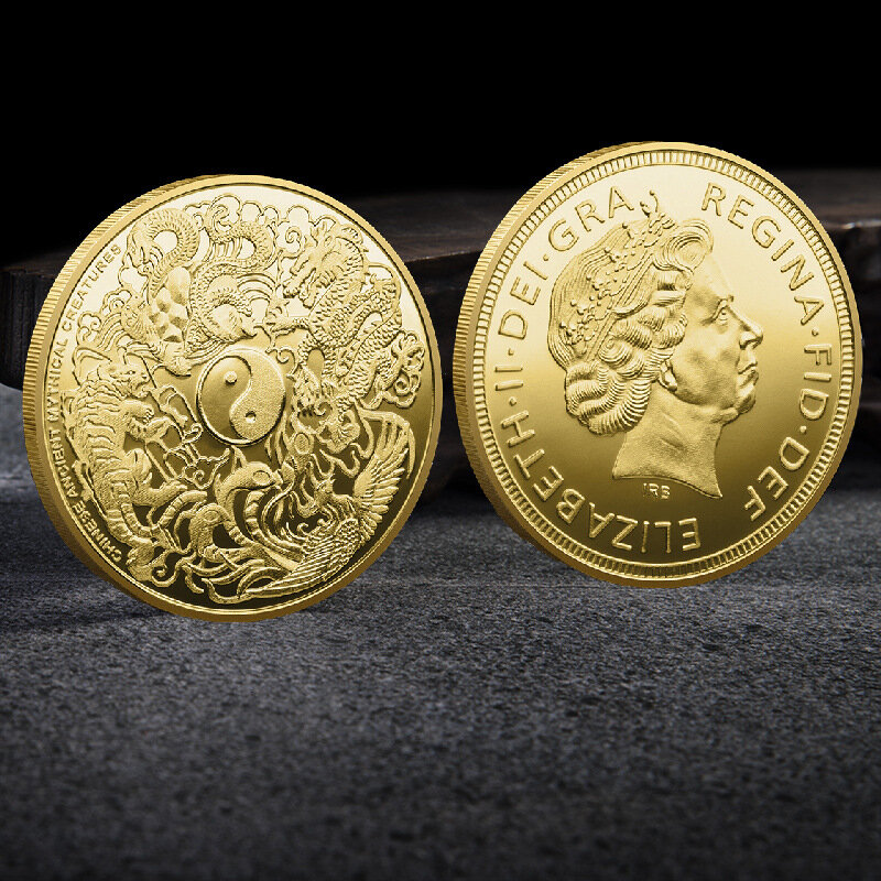 Nieuwe Geluk Aan U Chinese Fu Koi Herdenkingsmunt Kleur Elizabeth Ii Gouden En Zilveren Munt Reliëf Metalen Ambachtelijke badge Gift