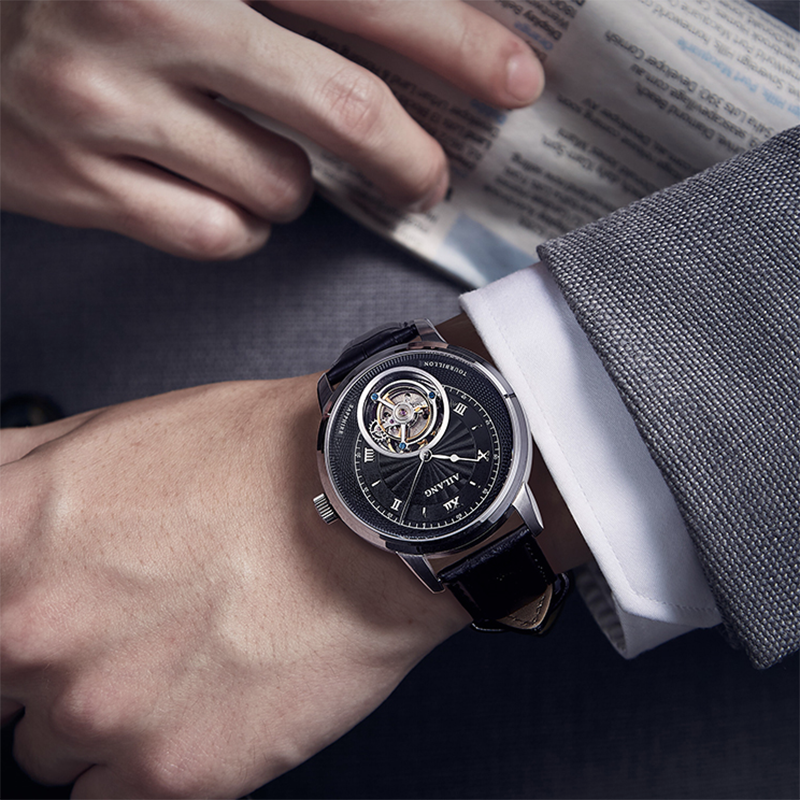 Relógio genuíno real tourbillon relógio mecânico masculino ultra-fino clássico marca de luxo oco relógio masculino ailang 2020 novo