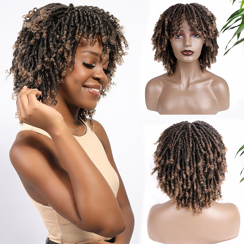 Julianna-Peluca de pelo sintético Kanekalon para mujer, pelo corto Afro rizado, de buena calidad, diosa falsa Locs, bloqueo de sueño, color negro