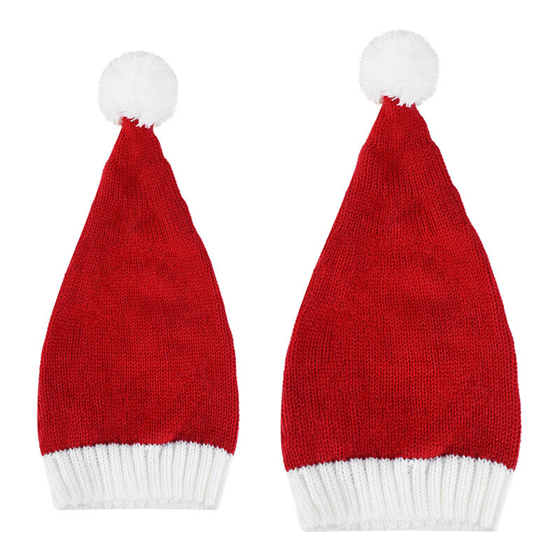 Gorro de malha macio navidad natal outono/inverno chapéu de natal chapéu vermelho com pompomadulto branco