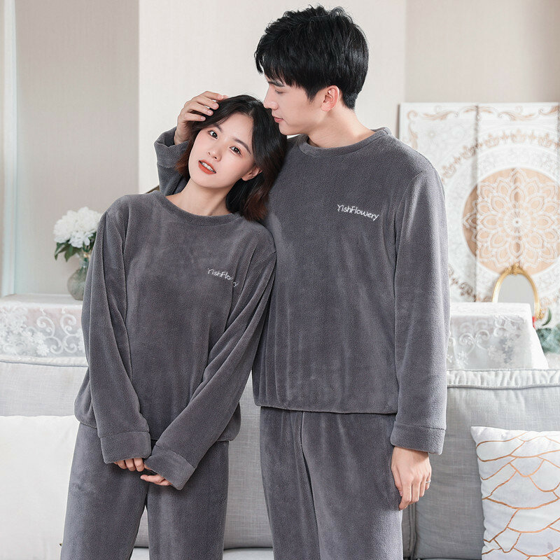 Pajamas For Couples Set Thick Warm Coral Fleece Homewear Winter Lounge Men's Clothing Soft Loose Pajamas Women Home Clothes Suit